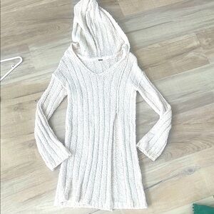 Free people Cream Knit Hooded slit Sweater Dress